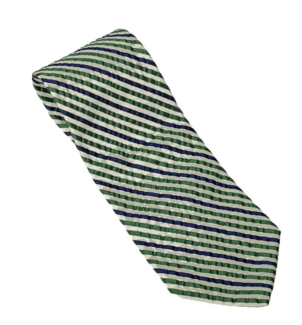 Brooks Brothers 346 Necktie Blue Green Stripes 80% Silk 20% Nylon 60"